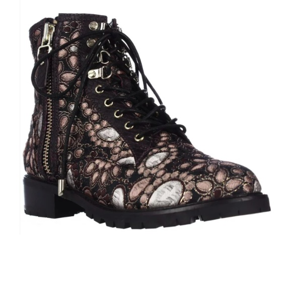 Alice + Olivia Pink/Gold Floral Jacquard Lace-Up Combat Boot sz 37.5 - Picture 1 of 6